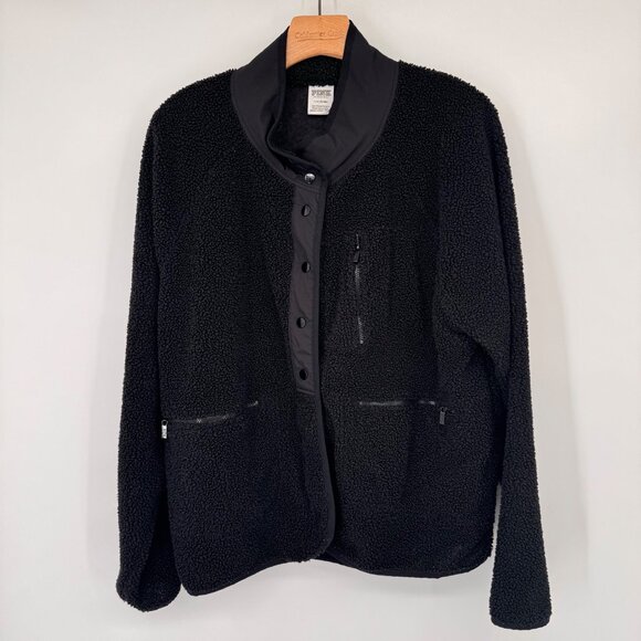Victorias Secret Pink Black Sherpa Fleece Jacket size large Snap pockets - Picture 6 of 12